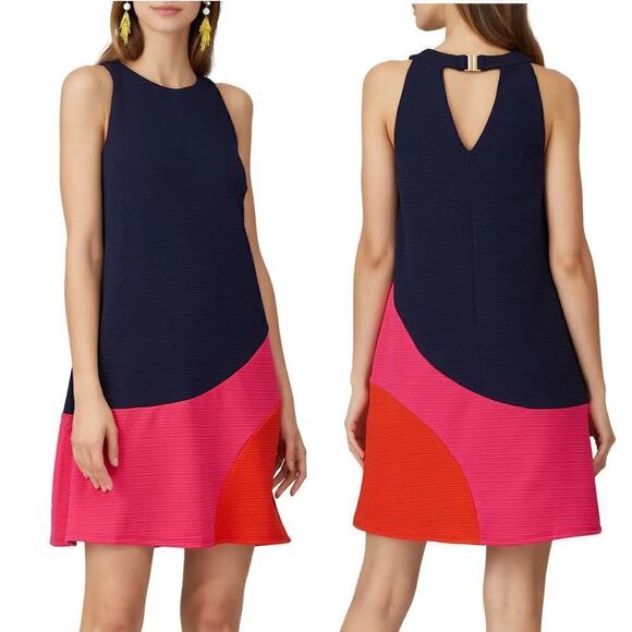Slate & Willow Colorblock Tank Dress Sleeveless Shift Mini Navy Pink Orange XS - Picture 1 of 9